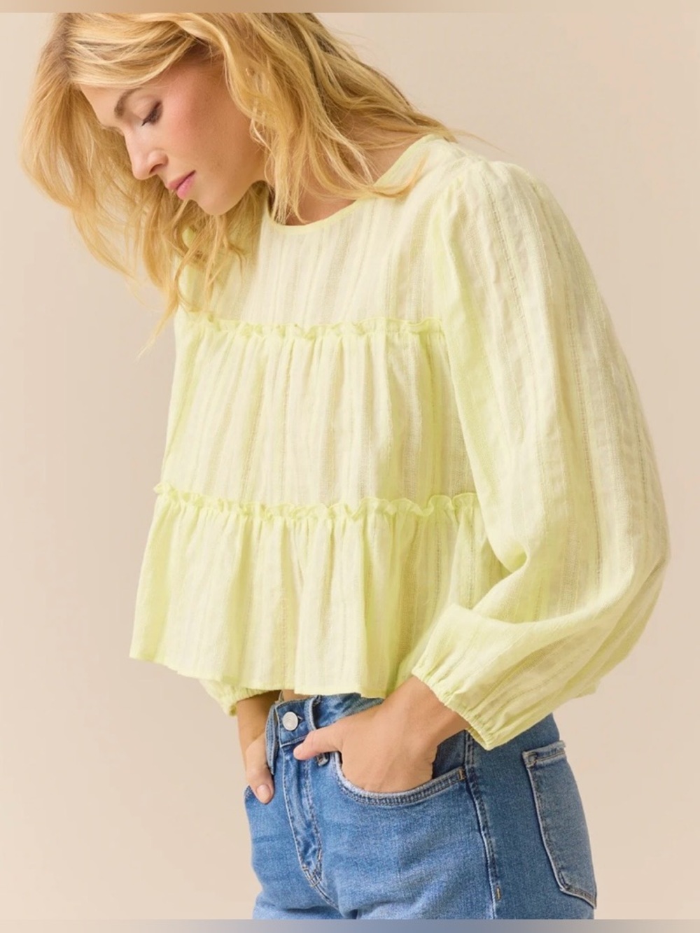 Altar'd State Clementine Textured Babydoll Top Lime Green